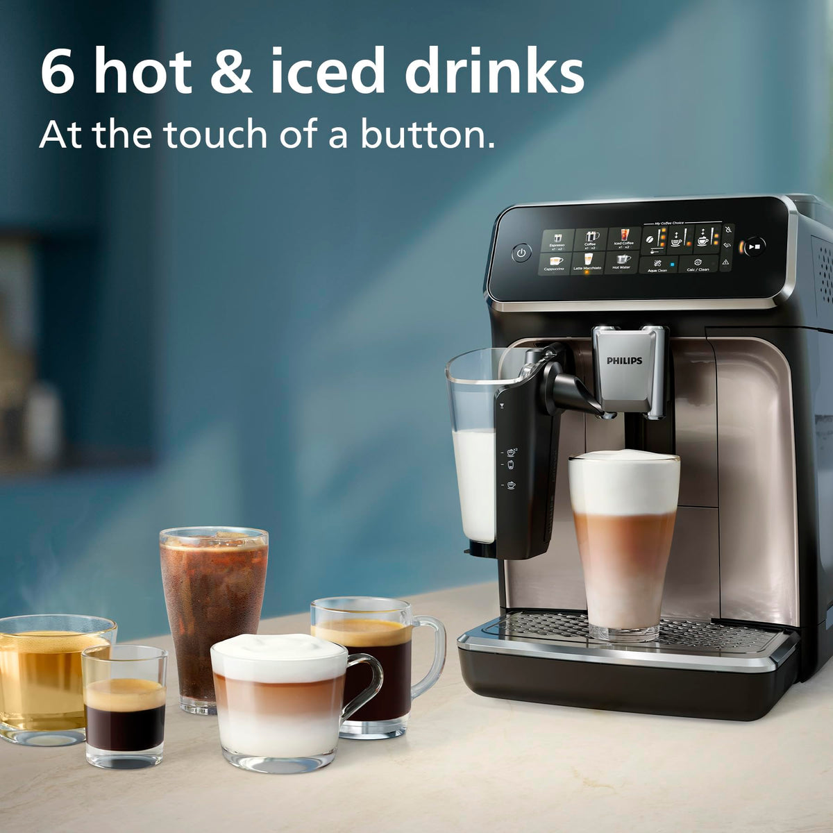 PHILIPS 3300 Series Bean to Cup Coffee Machine, 5 Hot/Iced Drinks One Touch