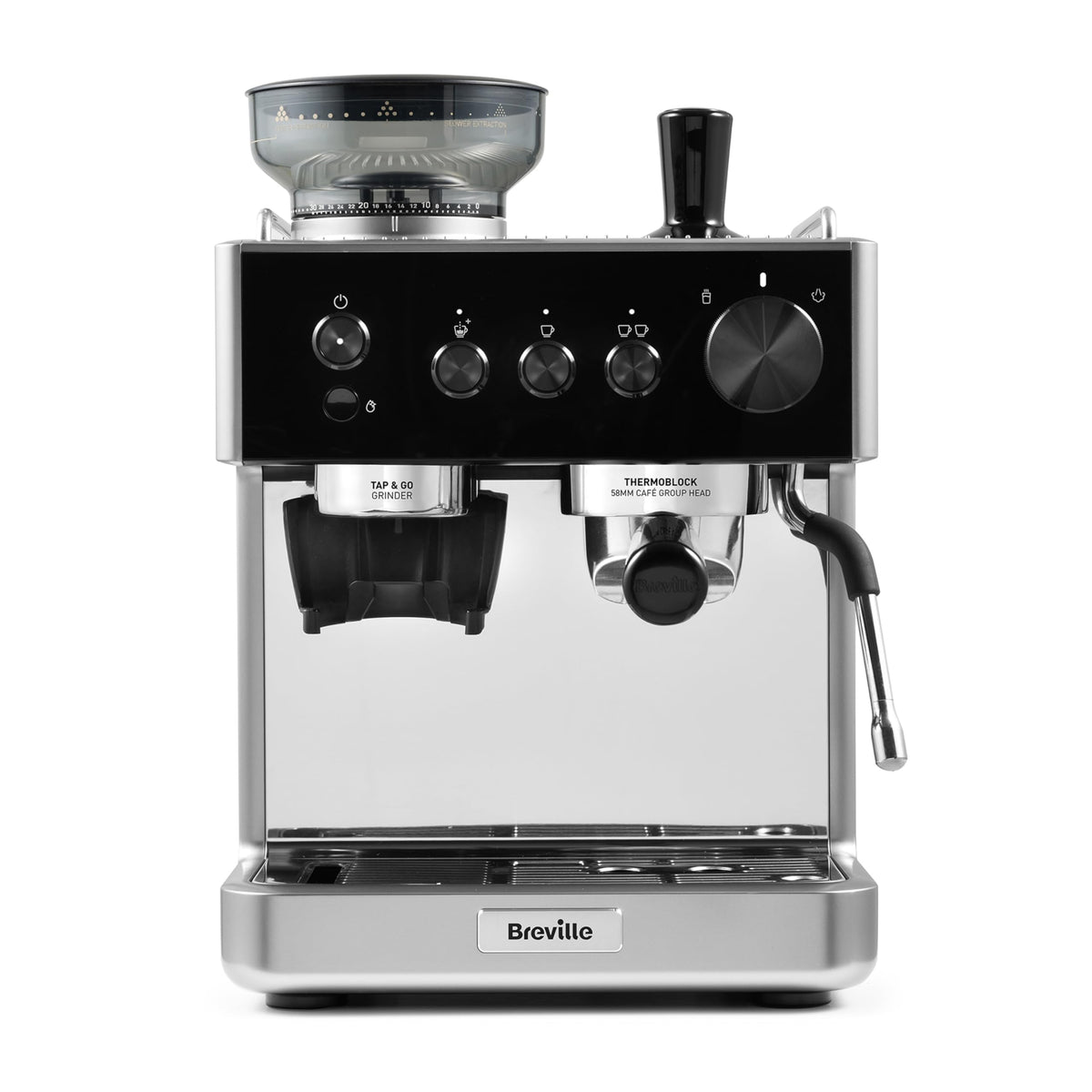 Breville Barista Max Espresso Machine | Latte & Cappuccino Coffee Maker with Integrated Bean Grinder & Steam Wand | 2.8 L Water Tank | 15 Bar Italian Pump | Stainless Steel