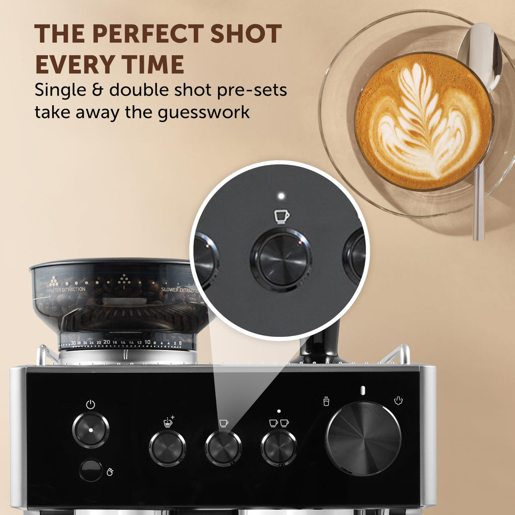 Breville Barista Max Espresso Machine | Latte & Cappuccino Coffee Maker with Integrated Bean Grinder & Steam Wand | 2.8 L Water Tank | 15 Bar Italian Pump | Stainless Steel