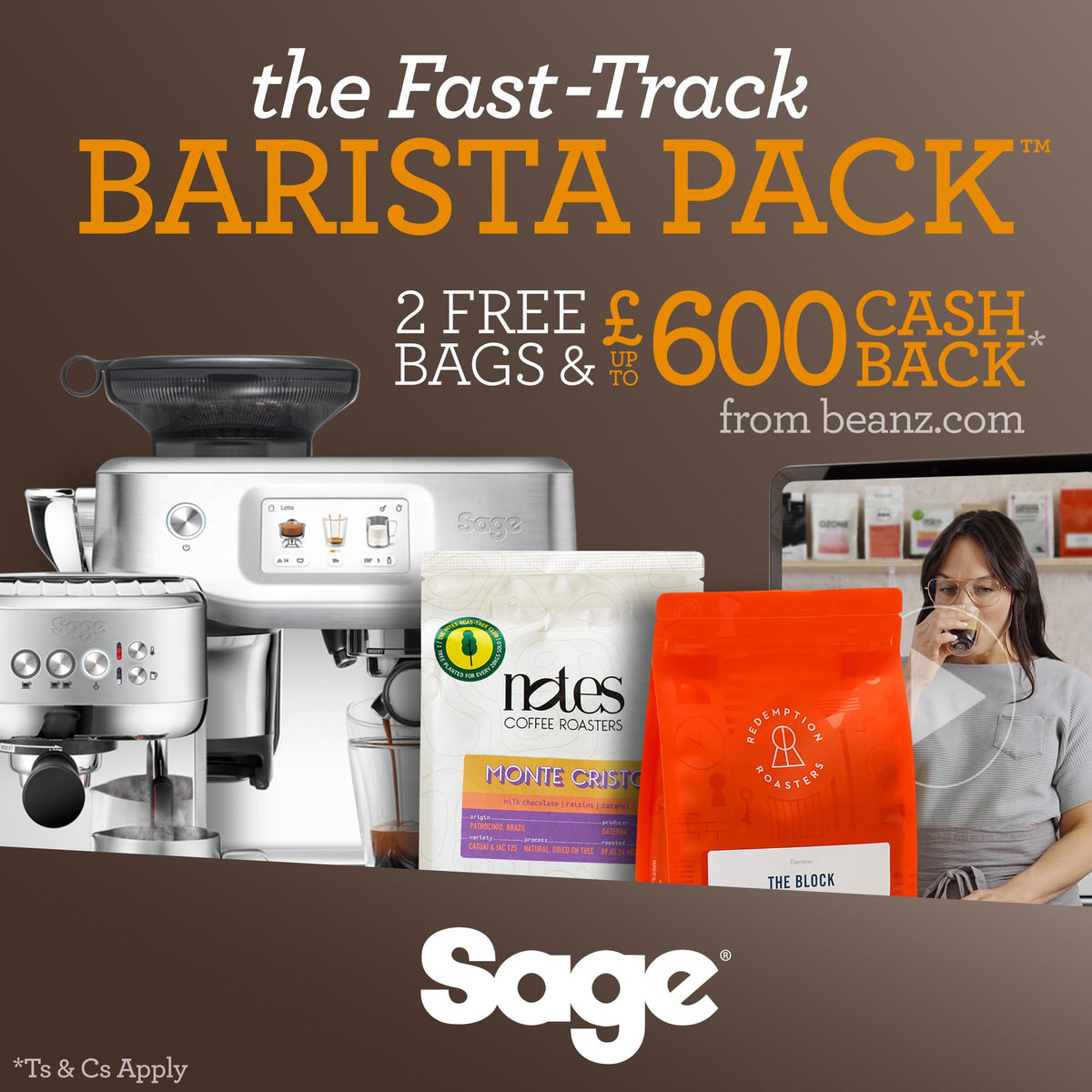 Sage Barista Express, Bean to Cup Machine, Brushed Stainless Steel