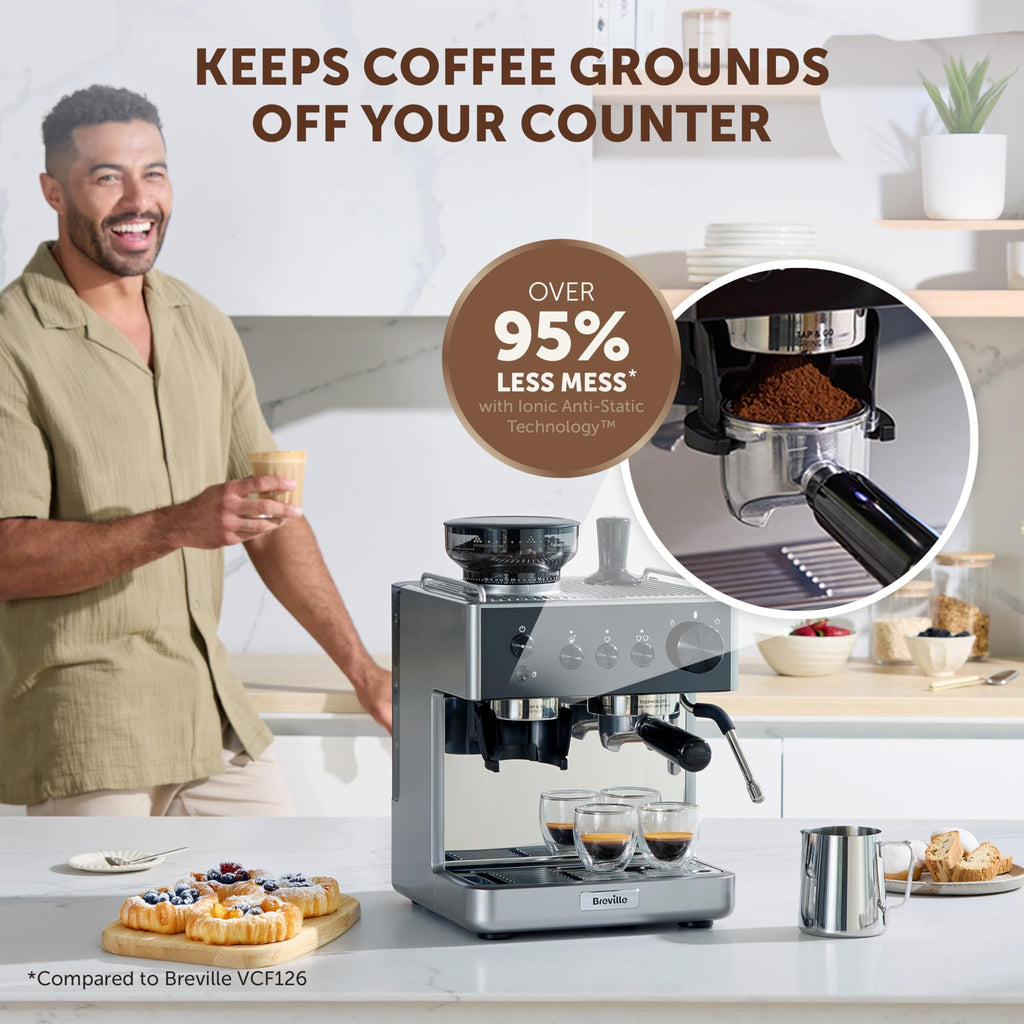 Breville Barista Max Espresso Machine | Latte & Cappuccino Coffee Maker with Integrated Bean Grinder & Steam Wand | 2.8 L Water Tank | 15 Bar Italian Pump | Stainless Steel