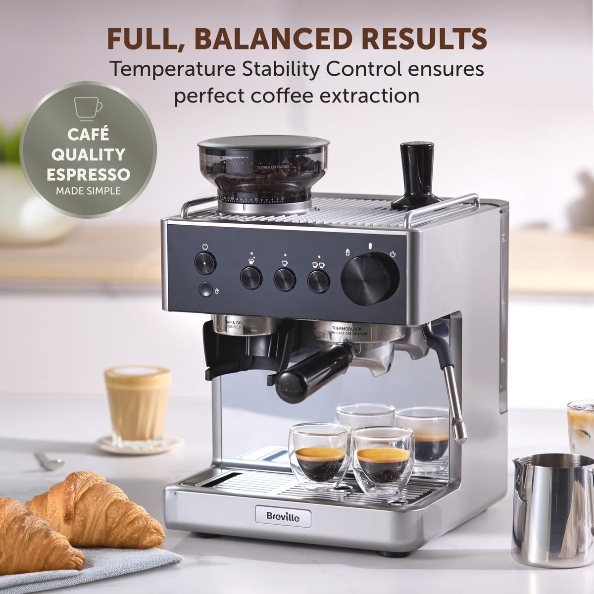 Breville Barista Max Espresso Machine | Latte & Cappuccino Coffee Maker with Integrated Bean Grinder & Steam Wand | 2.8 L Water Tank | 15 Bar Italian Pump | Stainless Steel